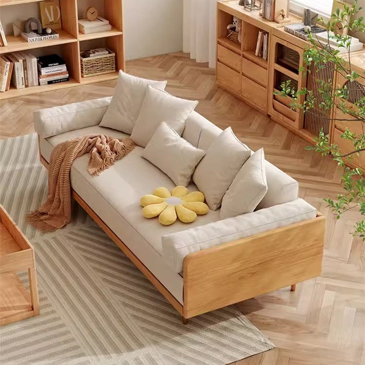 Sofa Bed Slatted Wood Frame Low Profile Japandi Minimalist