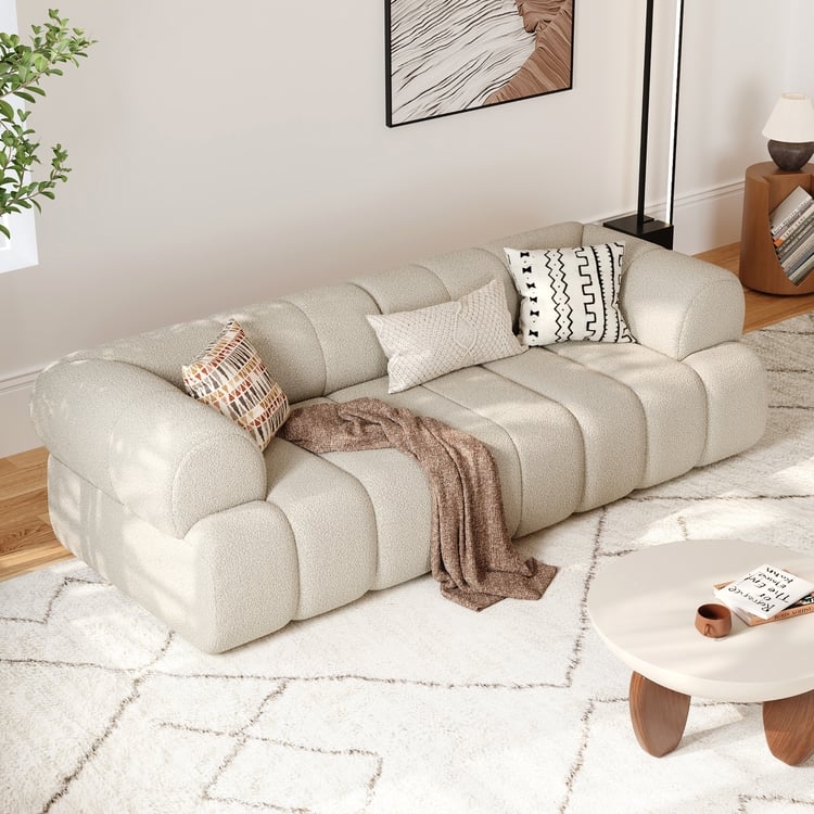 Sofa Beige Boucle Texture Channel Tufted Modular Low Profile