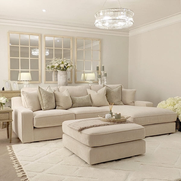 Sofa Beige Boucle Texture Deep Seating Classic Country Glam