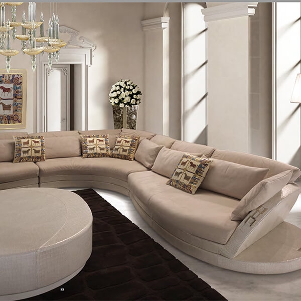 Sofa Beige Deep Tufting Gold Metal Trim Hollywood Regency Chic