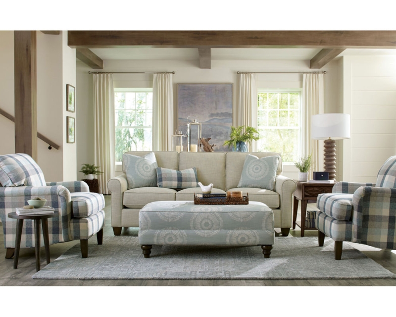 Sofa Beige Performance Fabric T Cushion Seat Track Arms