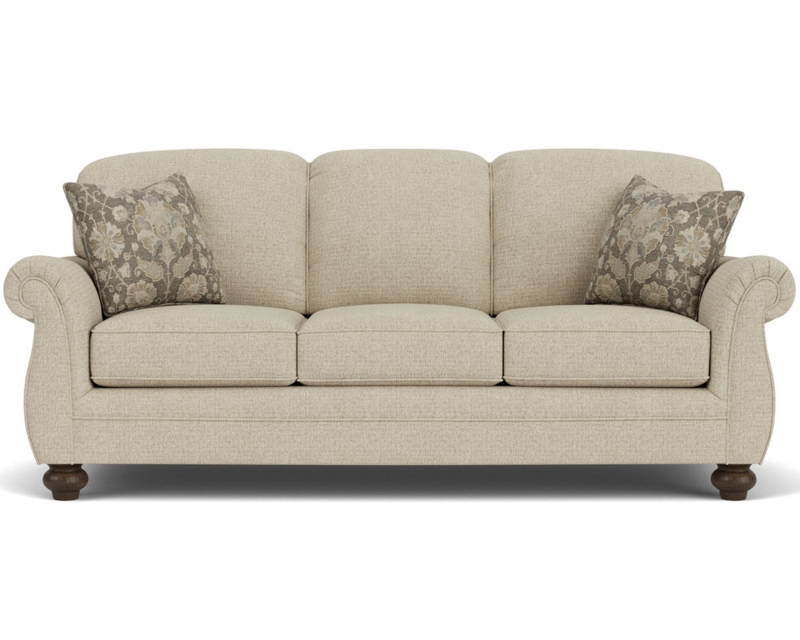 Sofa Beige Rolled Arms Block Feet Traditional Style