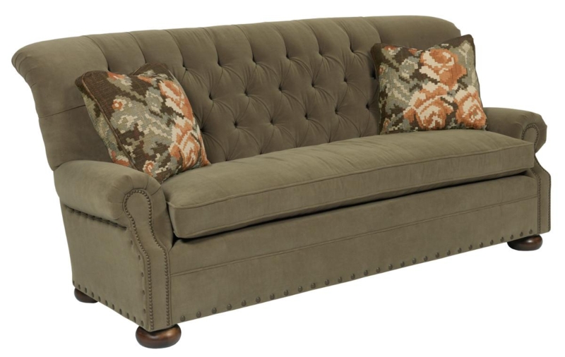 Sofa Beige Traditional Button-Tufting Rolled Back Nailhead Trim