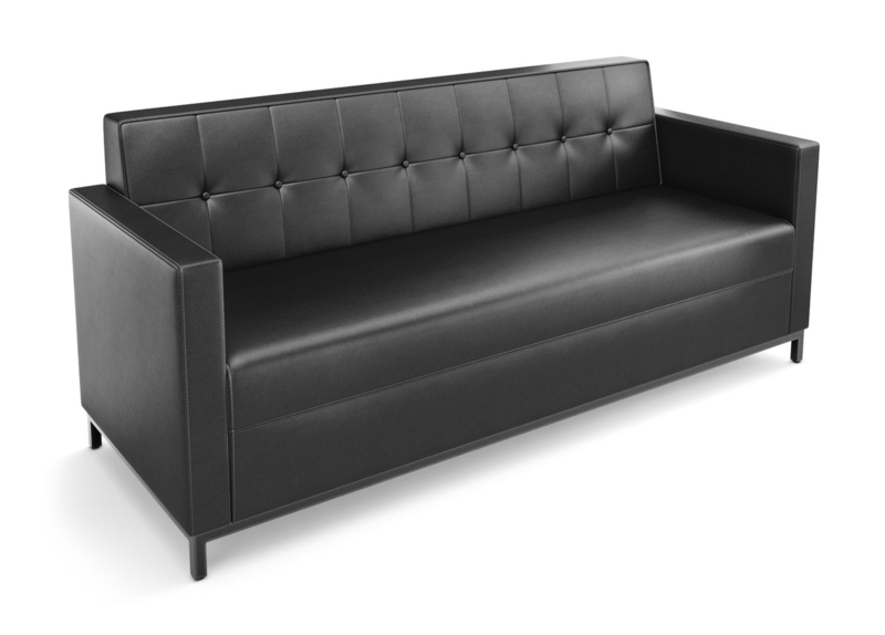 Sofa Black Leather-Like Button Tufted Geometric Block Feet