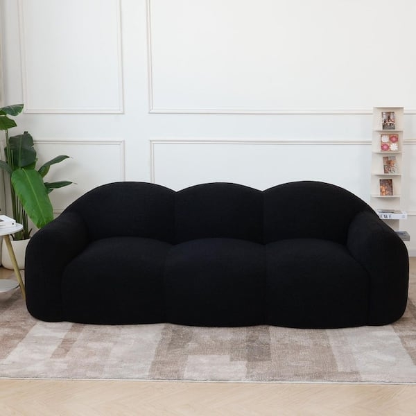 Sofa, Black Nubby Texture, Globular Silhouette Low Profile Organic
