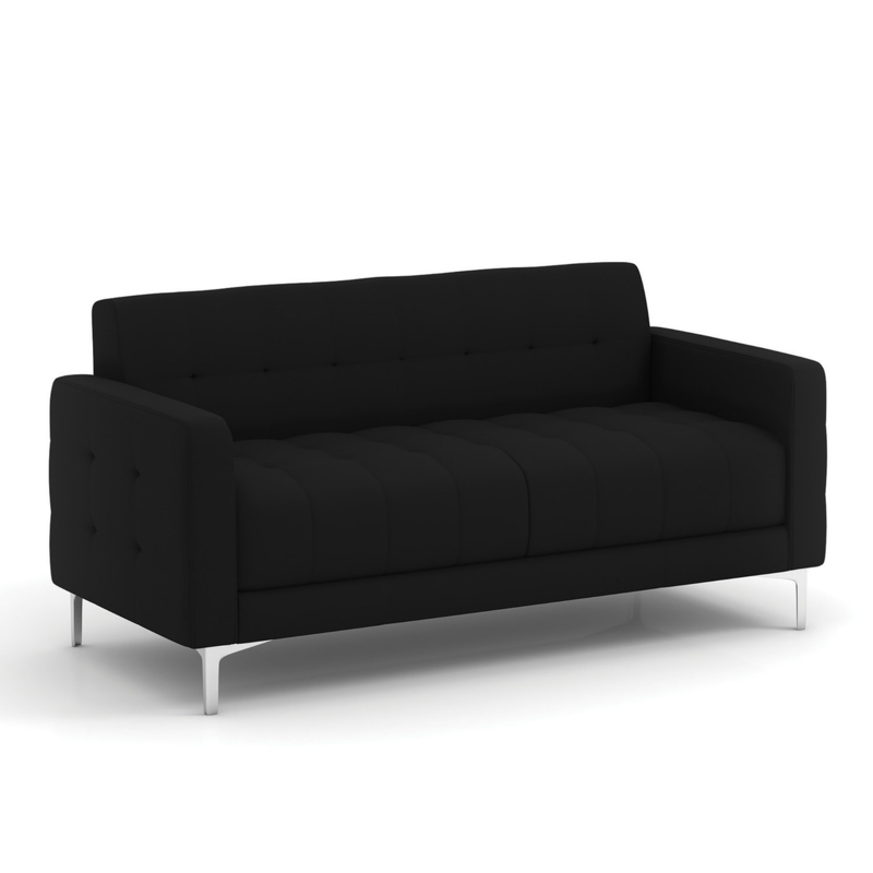 Sofa Black Tuxedo Silhouette Silver Metal Legs Tufted Modern Minimalist
