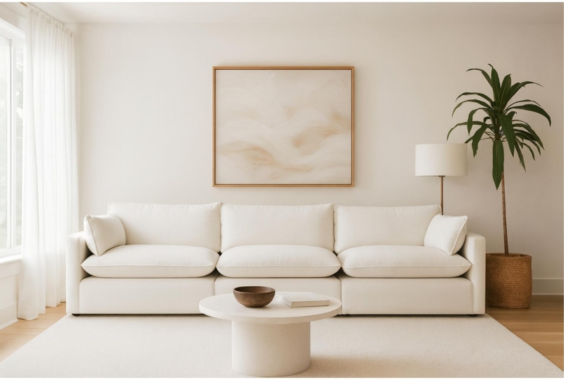 Sofa Block Base Wide Track Arms Minimalist Upholstery