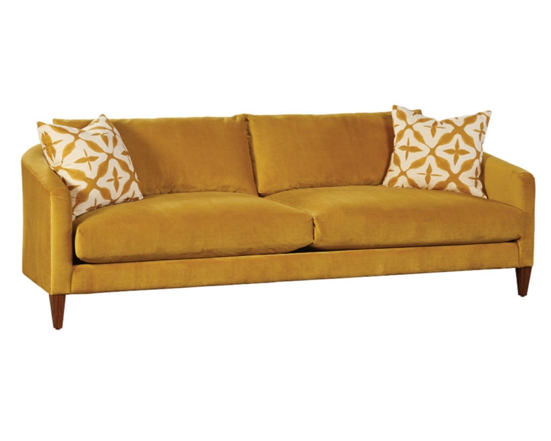 Sofa Blue Flared Arms Tapered Wood Legs Mid-Century Style