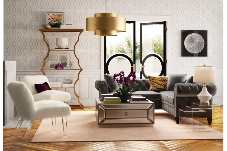 Sofa Blush Pink Velvet Vertical Channel Tufting Gold Accents