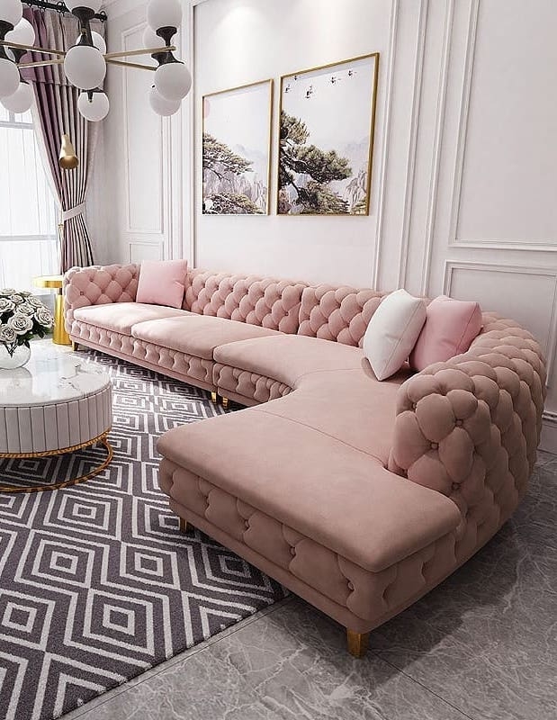 Sofa Blush Upholstery Channel Tufting Blush Pink Curved Sofa Styling