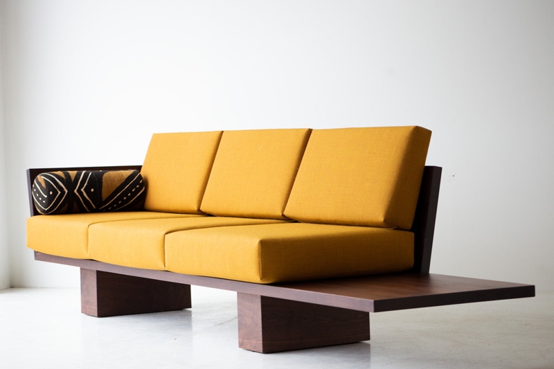 Sofa Bolster Pillows Wood Frame Low Profile Cognac Leather