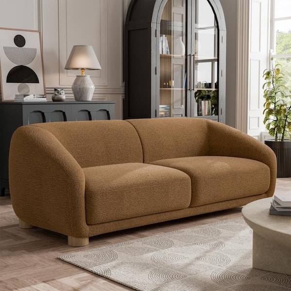 Sofa Brown Chenille Horizontal Channel Tufting Slope Arm