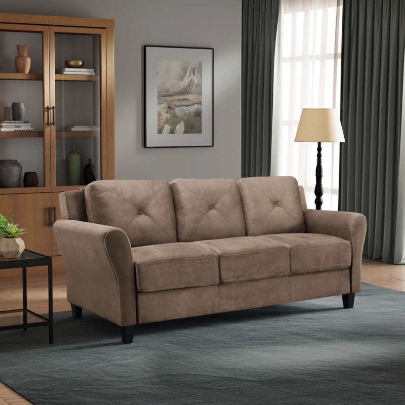 Sofa Button Tufted Back, Rolled Arms, Turned Legs, Classic Style