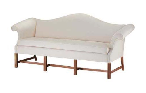Sofa Camel Back Cream Geometric Pattern Bench Seat Cabriole Legs