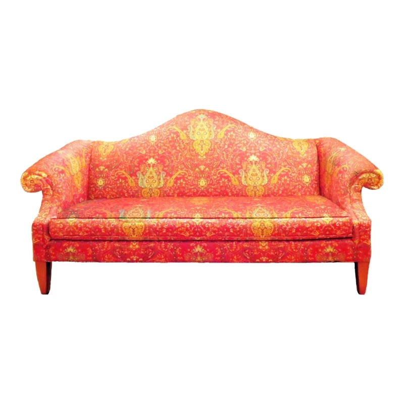 Sofa Camelback Beige Scrolled Arms Tight Back Cabriole Legs