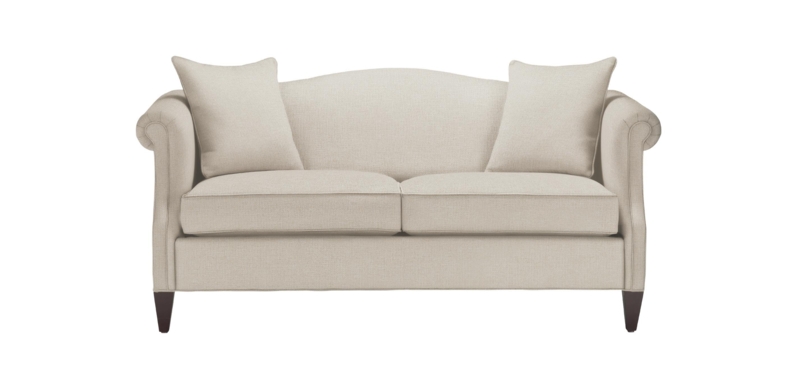 Sofa Camelback Rolled Panel Arms Oatmeal Turned Legs Front Casters