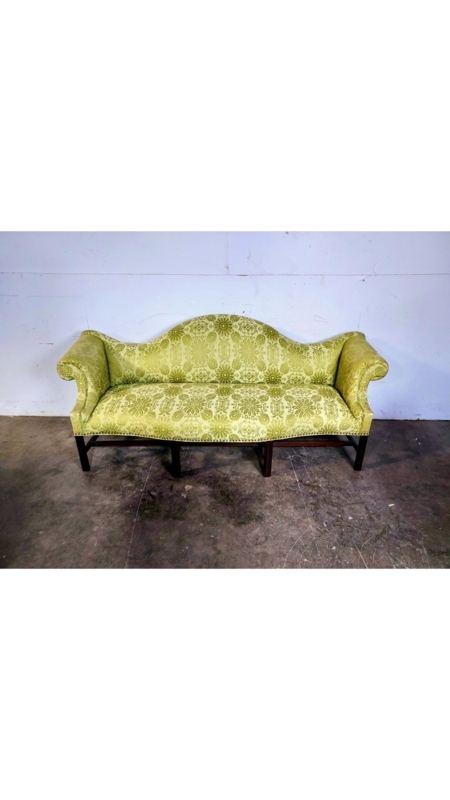 Sofa Camelback Triple Hump Back Taupe Cabriole Legs Victorian Style