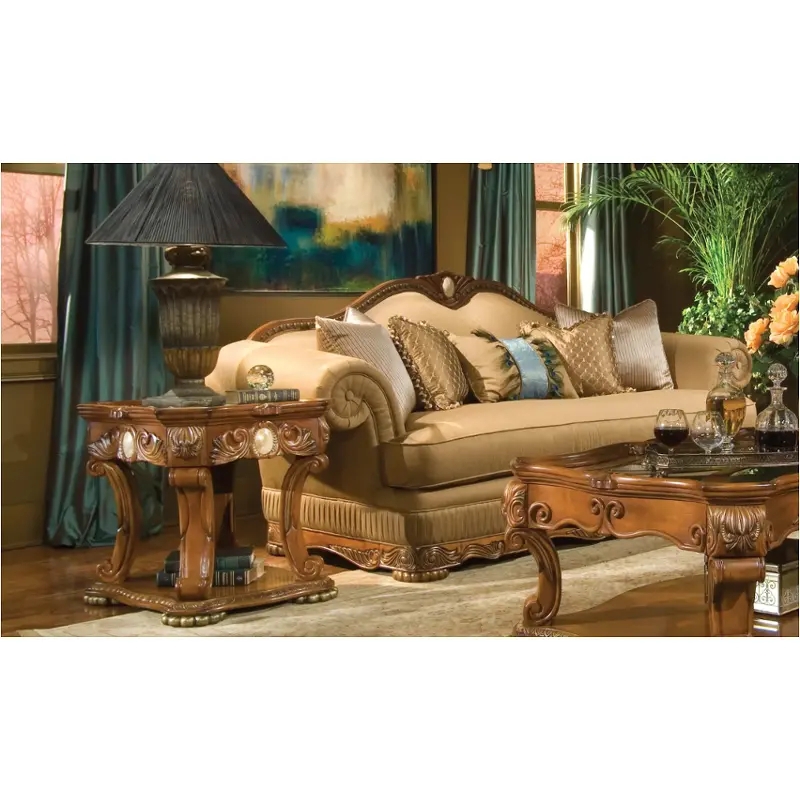 Sofa Champagne Fabric Ornate Camel Back Bronze Wood Trim