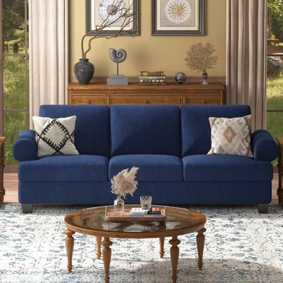 Sofa Charcoal Fabric Tapered Wood Legs Transitional Deep Seats