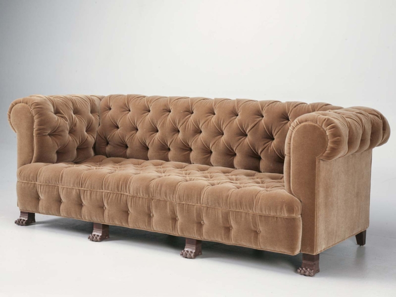 Sofa Charcoal Gray Diamond Button Tufting Gold Tapered Legs
