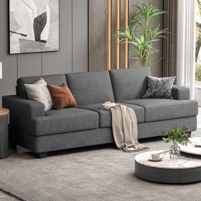 Sofa Charcoal Gray Upholstered Tapered Wood Legs Minimalist Square Arms