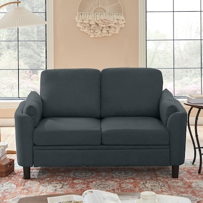 Sofa, Charcoal Grey Upholstery, Cylindrical Bolsters Tapered Legs
