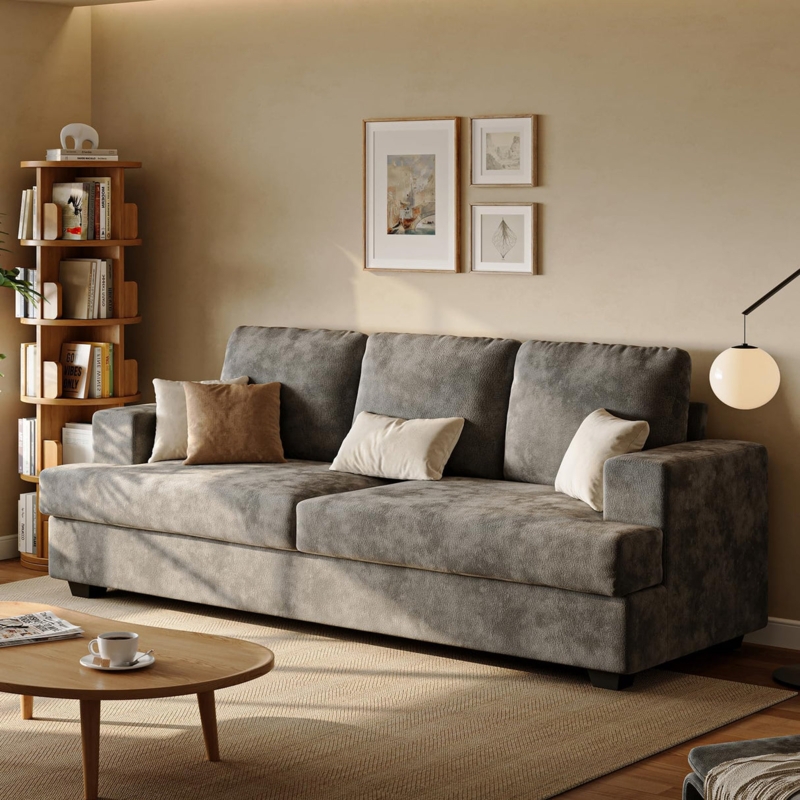 Sofa Charcoal Grey Woven Texture with Track Arms and Tapered Legs