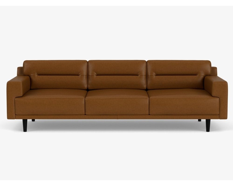 Sofa Charcoal Leather-Like Track Arm Silhouette Block Feet