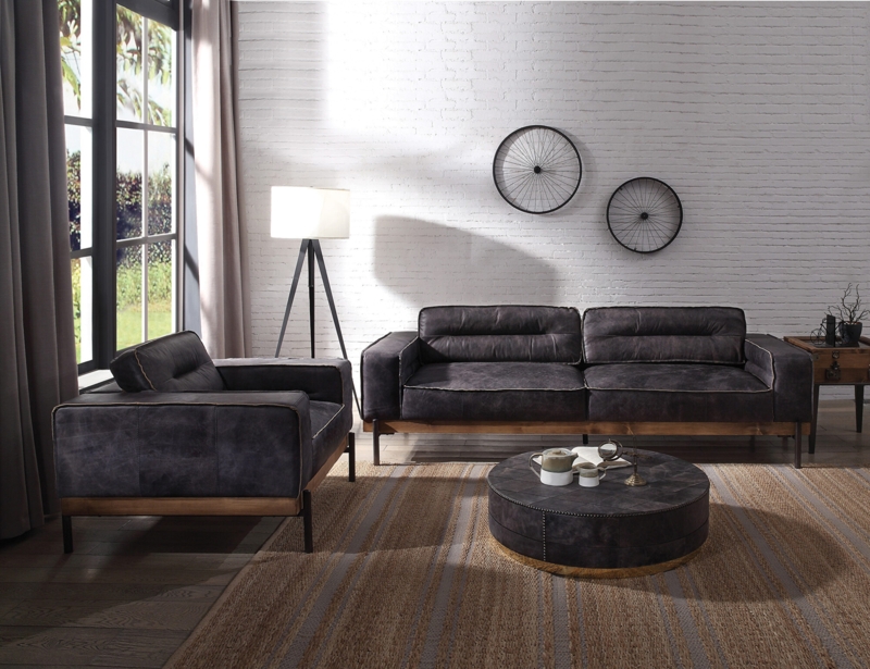 Sofa Classic Brown Chesterfield Button Tufted Bun Feet Casters