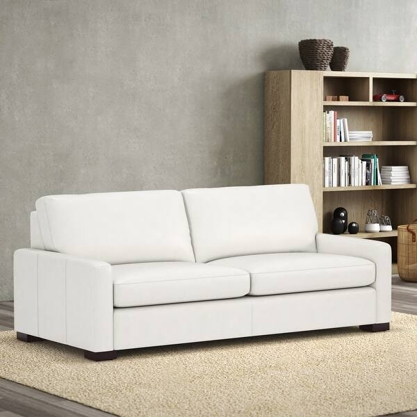 Sofa Cognac Brown Leather-Like Track Arms Square Silhouette