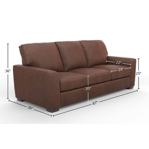 Sofa Cognac Leather-Like Two-Over-Two Design Track Arms