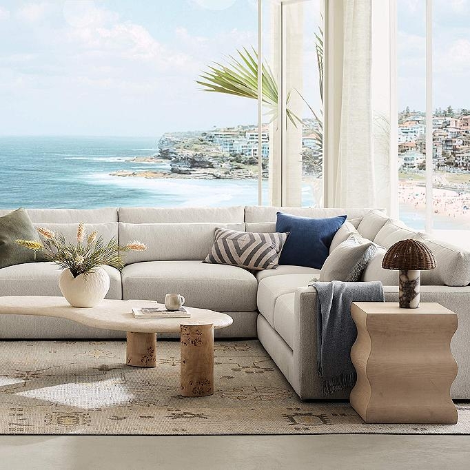 Sofa Contemporary Off-White Deep Seat Pillow Back