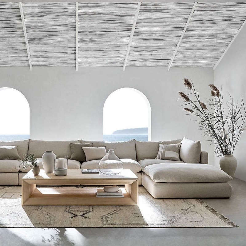 Sofa Cream Deep Seating Low Profile Arched Window Backdrop
