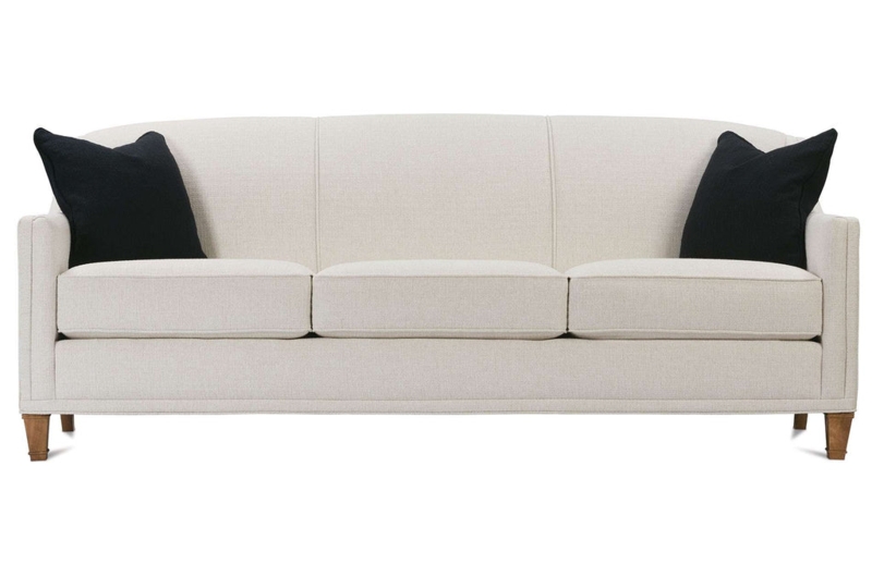 Sofa Cream Fabric Tight Back Welted Seams Rolled Arms Neutral