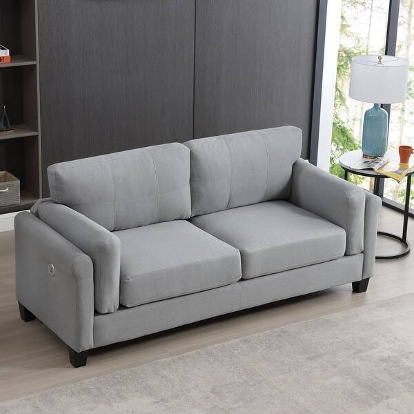 Sofa Cream Upholstered with Square Arms and Black Metal Legs