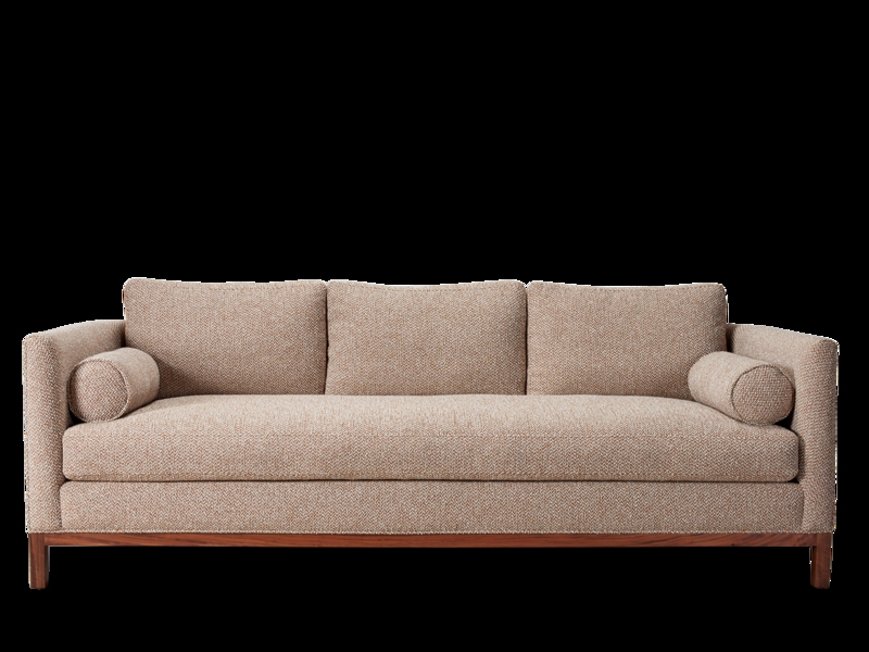 Sofa Curved Back Cinnamon Upholstery Plinth Base Low Profile