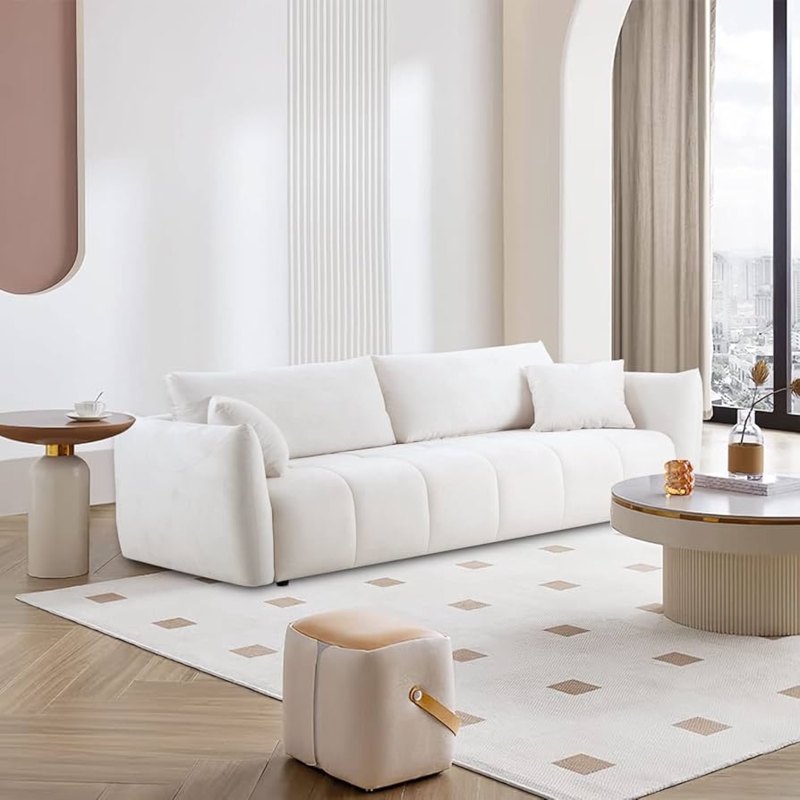 Sofa Curved Silhouette Vertical Pleating Gold Legs Modern Glam Design