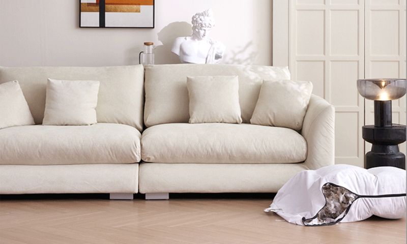 Sofa Cushion Detail showing Feather Filling and Zipper Closure