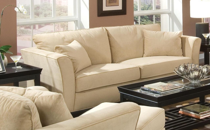 Sofa Deep Button Tufted Cream Velvet Rolled Arms Traditional