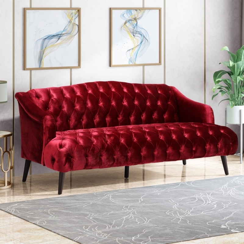Sofa Deep Button Tufting Emerald Velvet Modern Glam Tufted Sofa Styling
