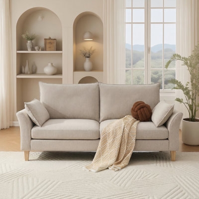 Sofa Deep Seated Light Gray Woven Texture Tapered Legs Modern