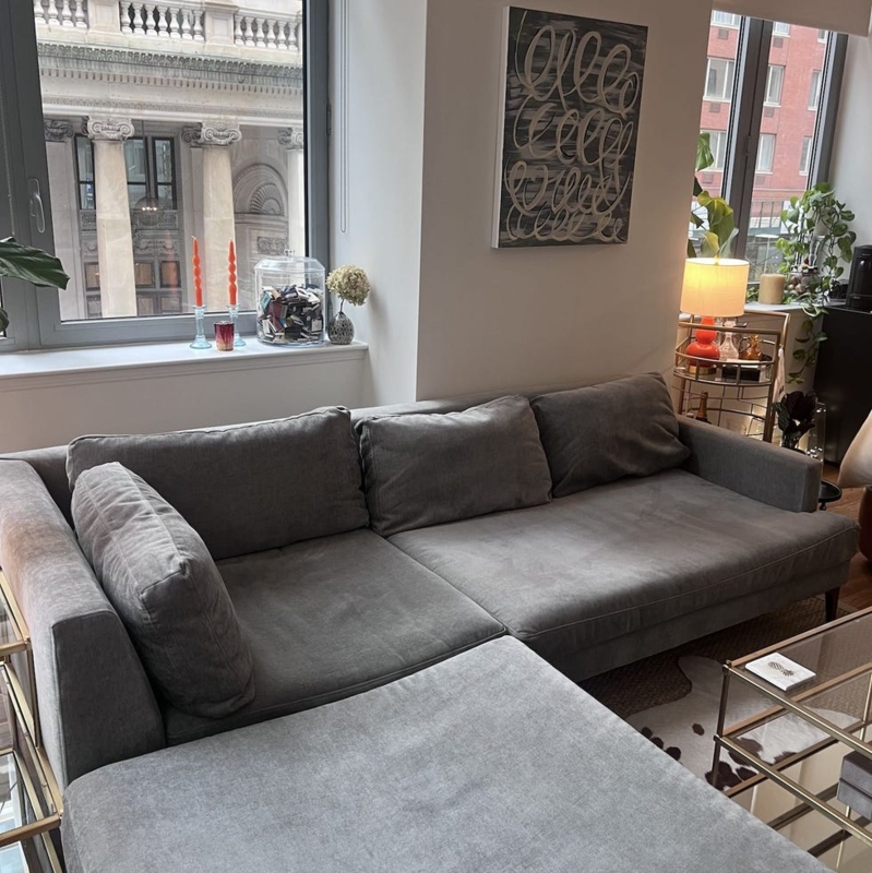 Sofa Deep-Seated Off-White Woven Texture Low Profile Scandinavian
