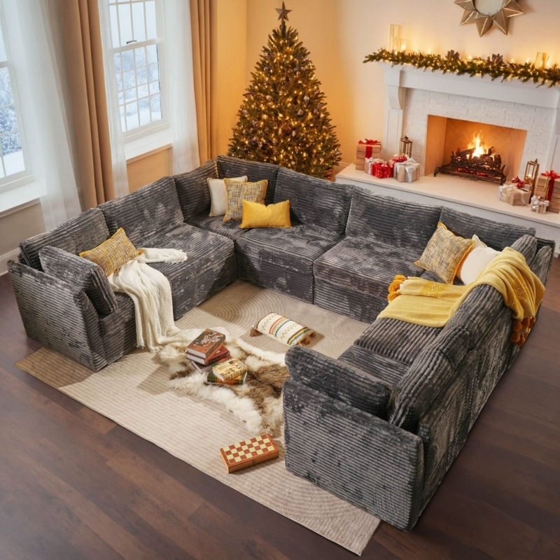 Sofa Detail with Basketweave Texture, Square Arm, and Piping Detail