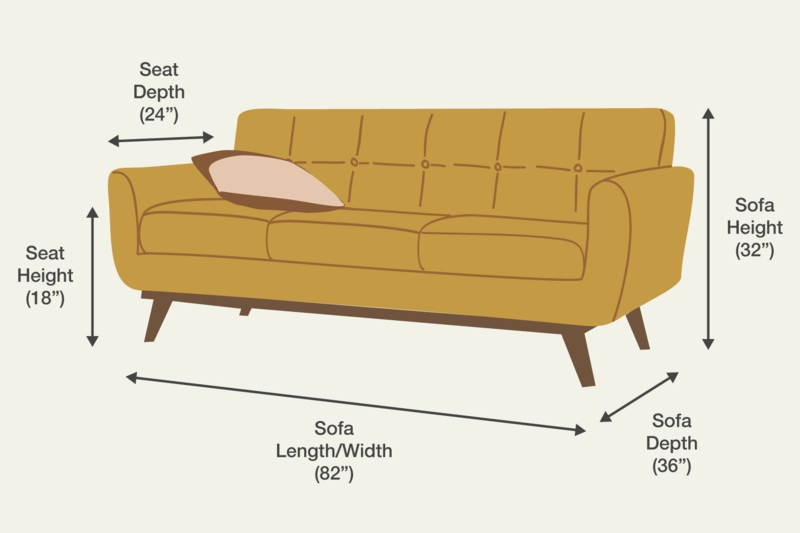Sofa Dimension Guide with Human Scale Reference in Minimalist Style