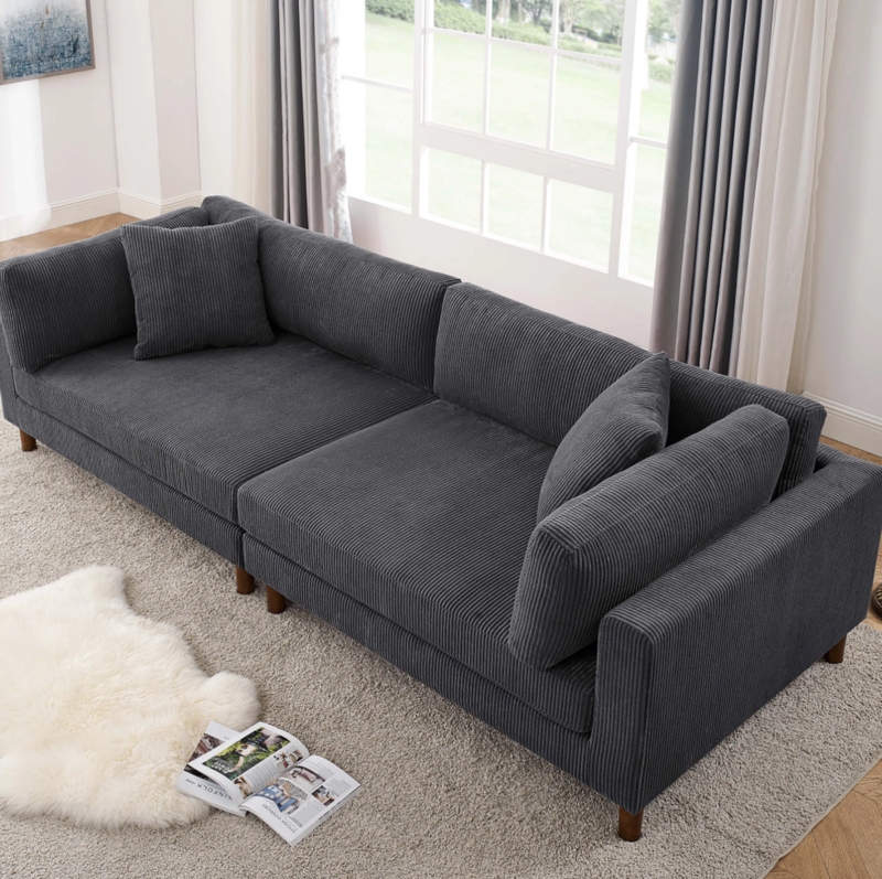 Sofa Extra Deep Frame Plush Cushioning Beige Woven Fabric Lounge
