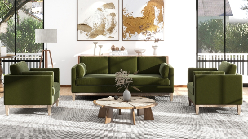 Sofa featuring Square Track Arms, Loose Back Cushions, and Tapered Legs