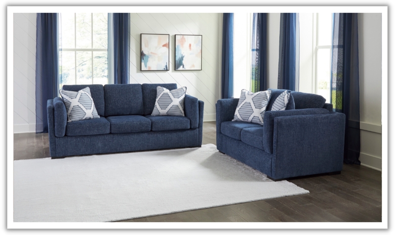 Sofa Fluted Apron Cream Upholstery Modern Transitional Living Room
