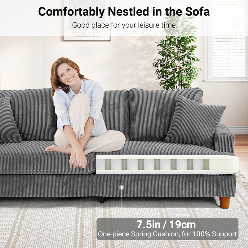 Sofa Forest Green Corduroy Low Profile Silhouette Ribbed Texture