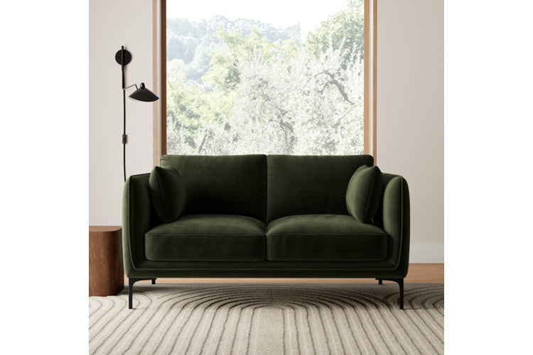 Sofa Forest Green Velvet Slim Black Legs Small Scale Silhouette Modern