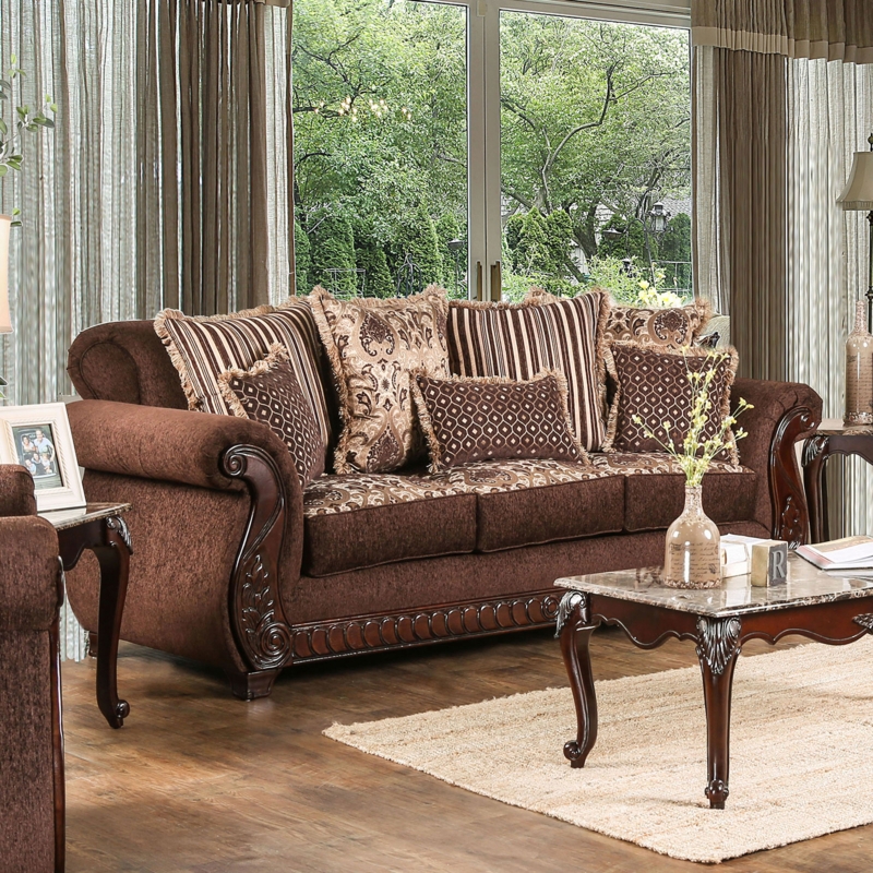 Sofa Formal Style, Button Tufting, Rolled Arms, Turned Legs
